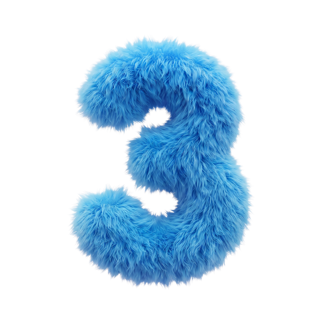 A soft, fluffy blue number three