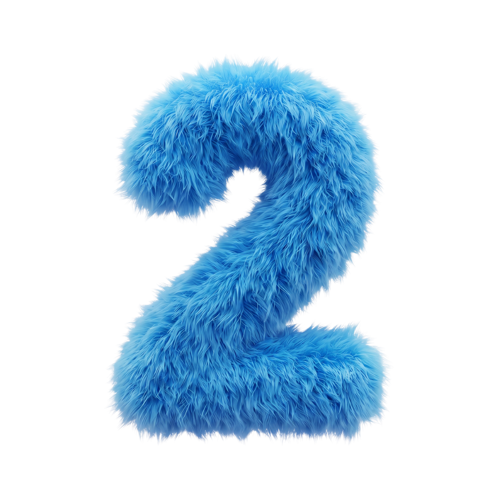 A soft, fluffy blue number two